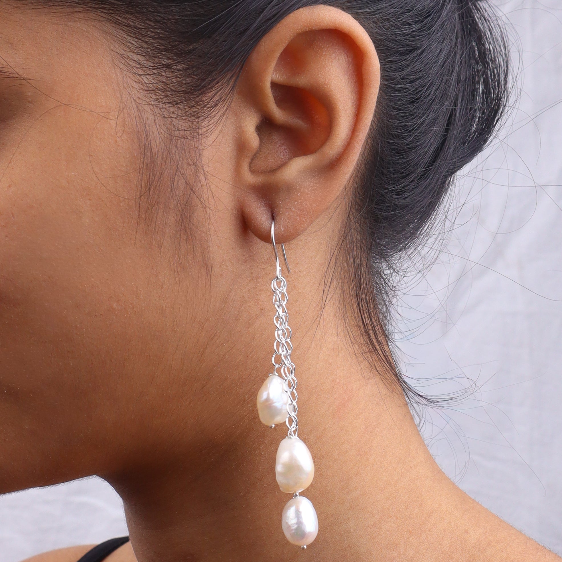 Freshwater Pearl Silver Earrings (Project Handmade)