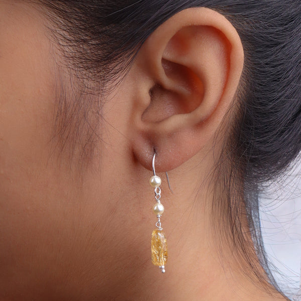 Citrine & Pearl Silver Earrings (Project Handmade)