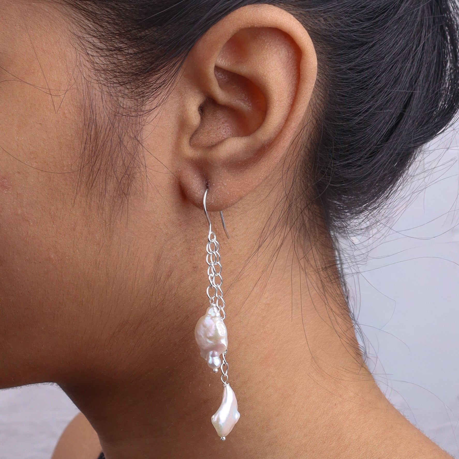 Baroque Pearl Silver Earrings (Project Handmade)