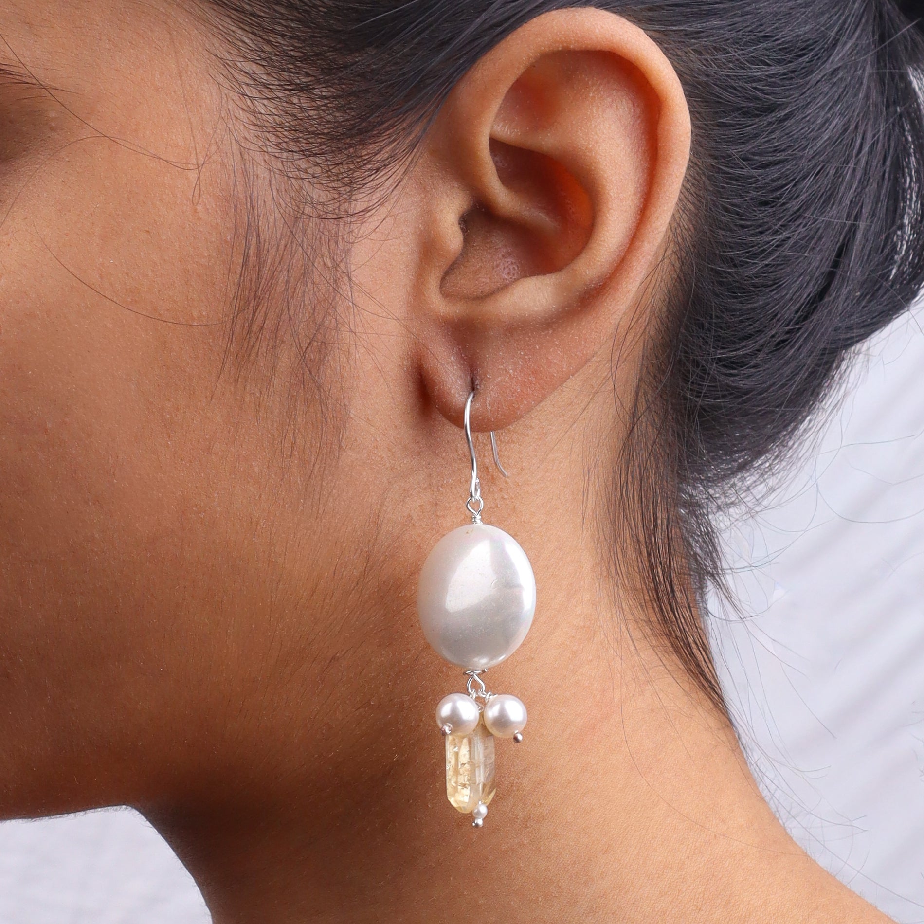 Coin Pearl & Citrine Silver Earrings (Project Handmade)