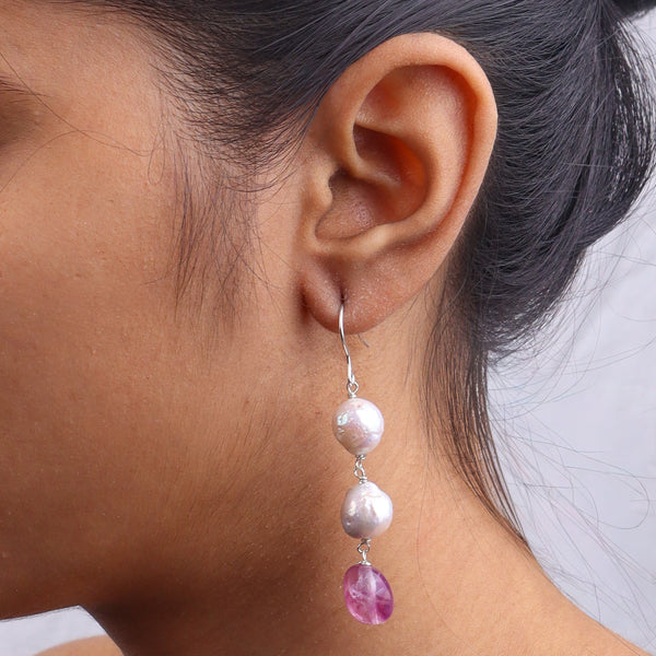 Baroque Pearl & Semi-Precious Stone Silver Earrings (Project Handmade)