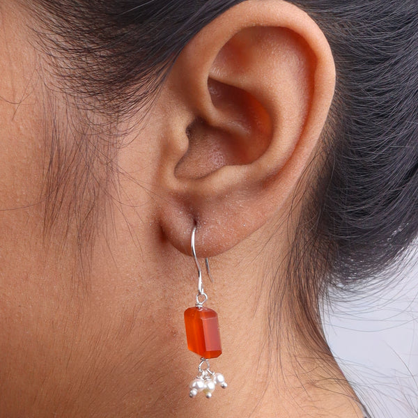 Carnelian & Pearl Silver Earrings (Project Handmade)
