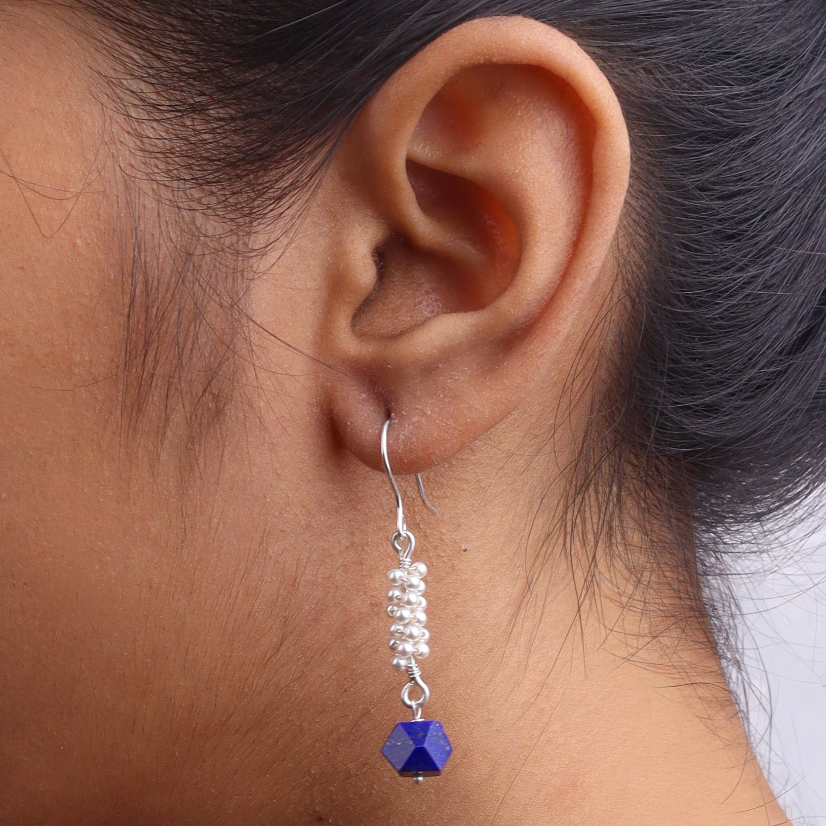 Lapis Lazuli & Pearl Silver Earrings (Project Handmade)