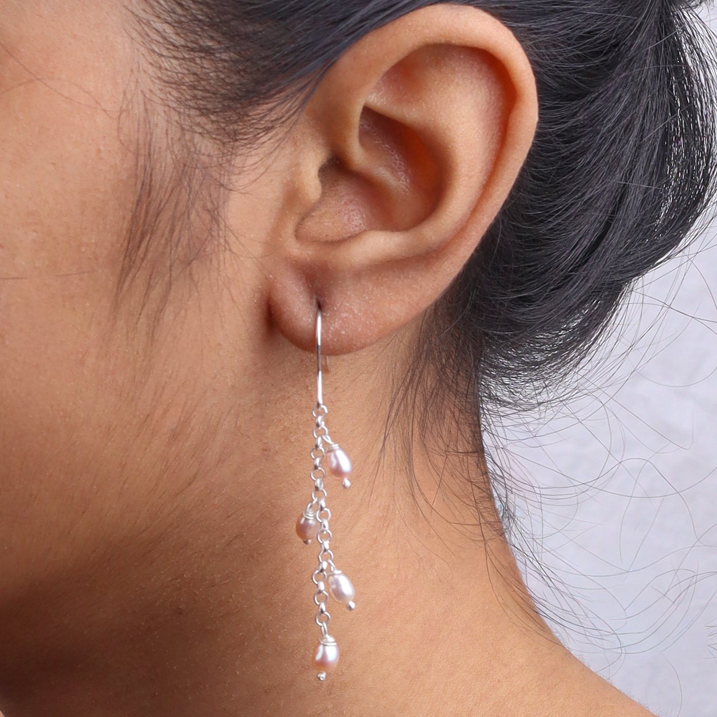 Rice Pearl Silver Earrings (Project Handmade)