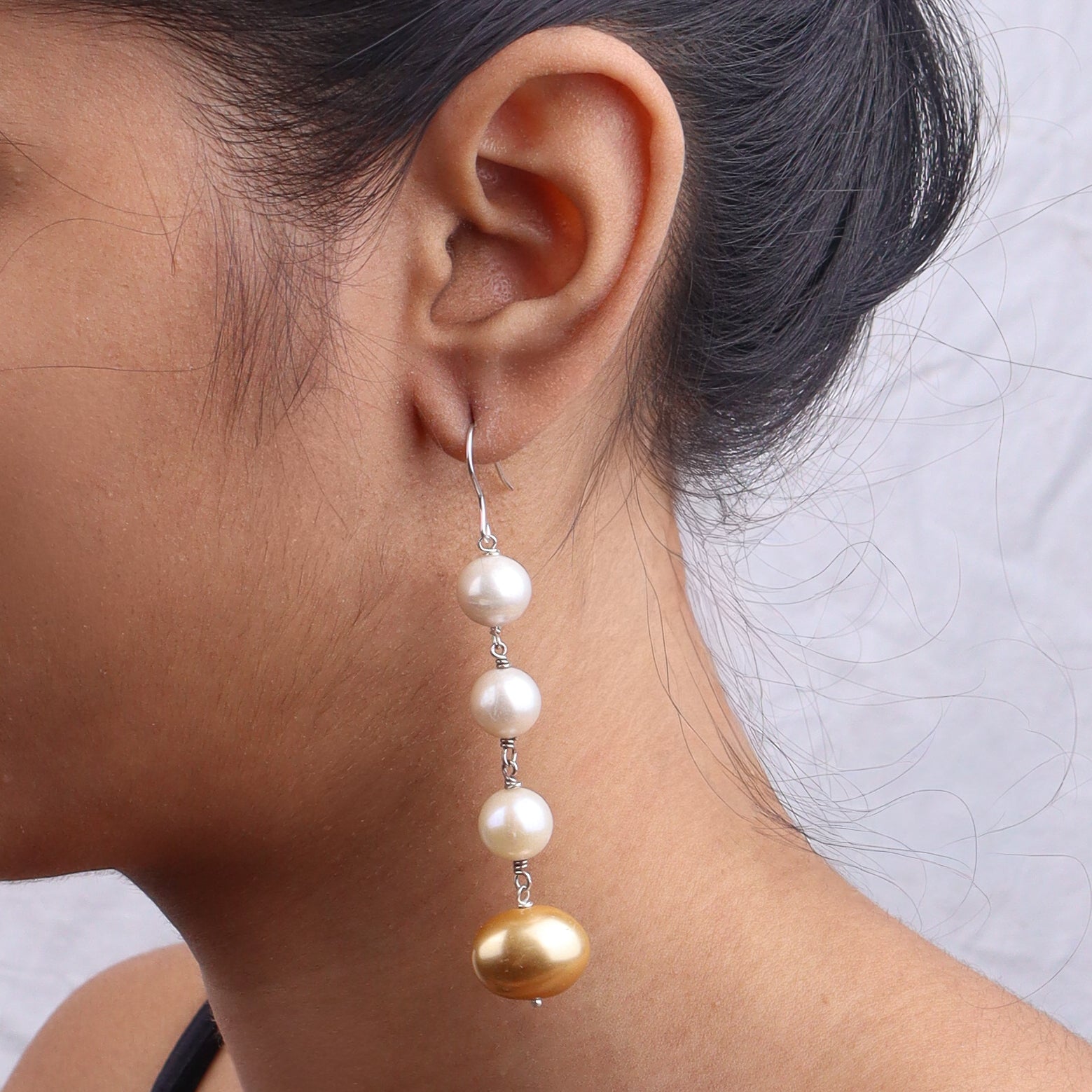 Golden Pearl & Baroque Pearl Silver Earrings (Project Handmade)