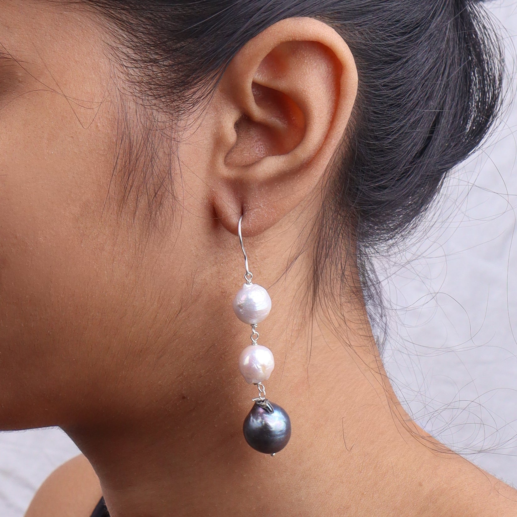 Black & White Baroque Pearl Silver Earrings (Project Handmade)