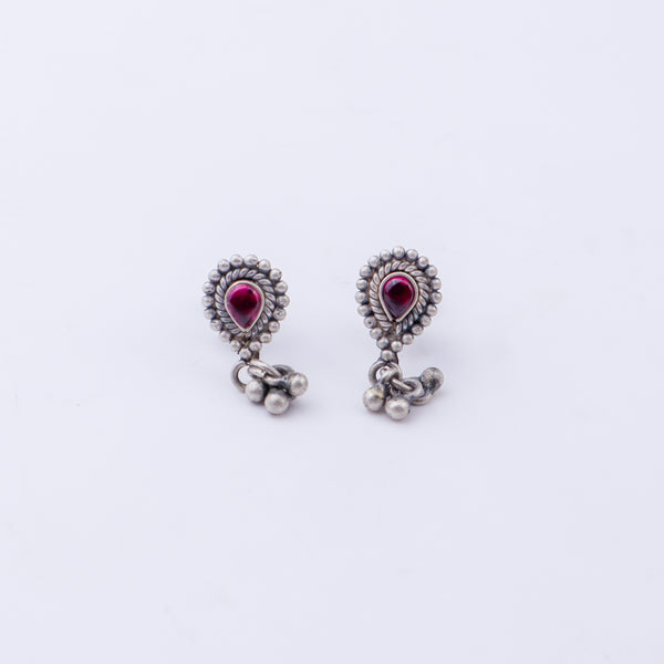 Silver Drop Shape with Ghungroo Motif Studs