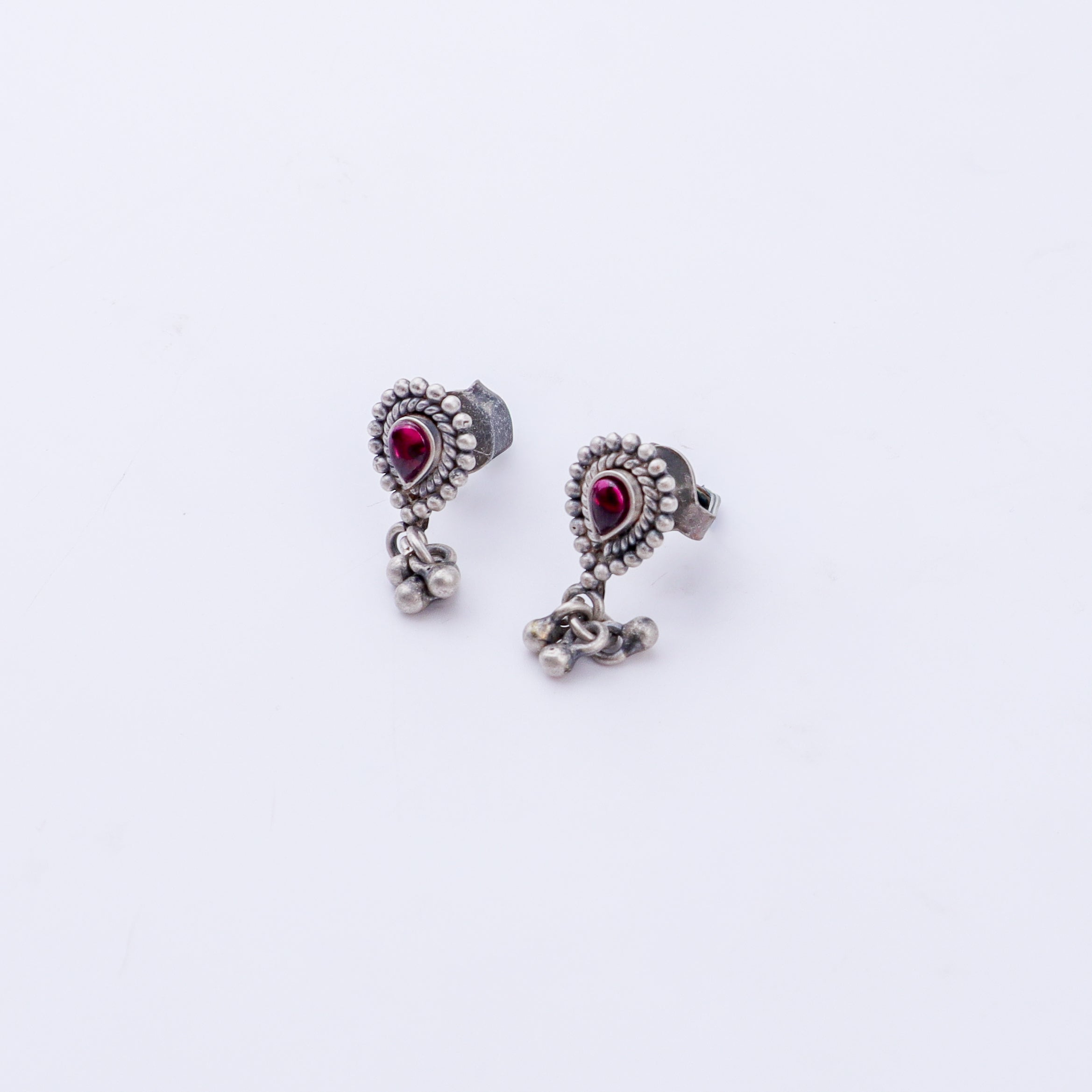 Silver Drop Shape with Ghungroo Motif Studs