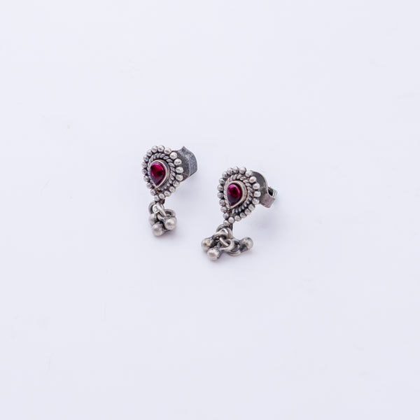 Silver Drop Shape with Ghungroo Motif Studs