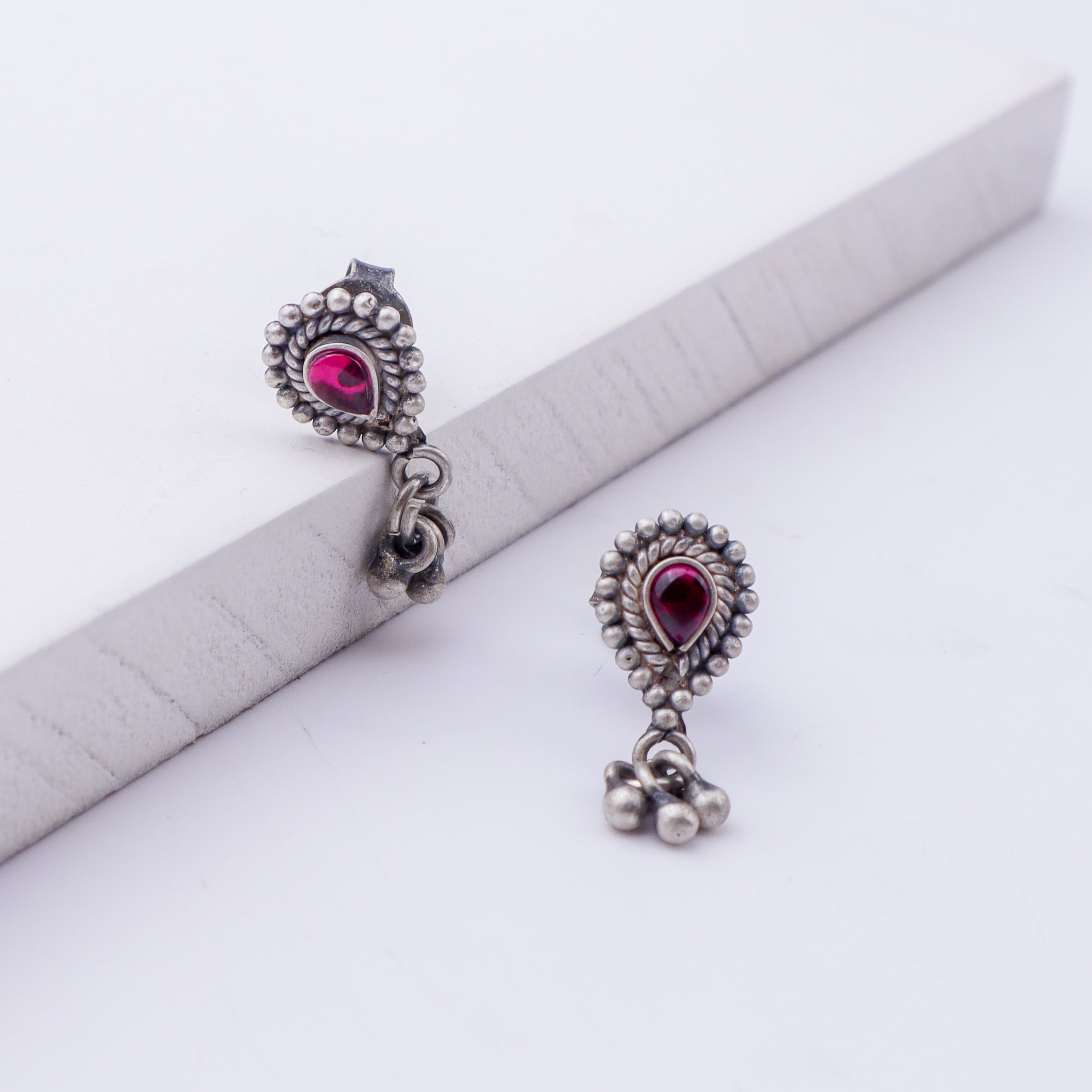 Silver Drop Shape with Ghungroo Motif Studs