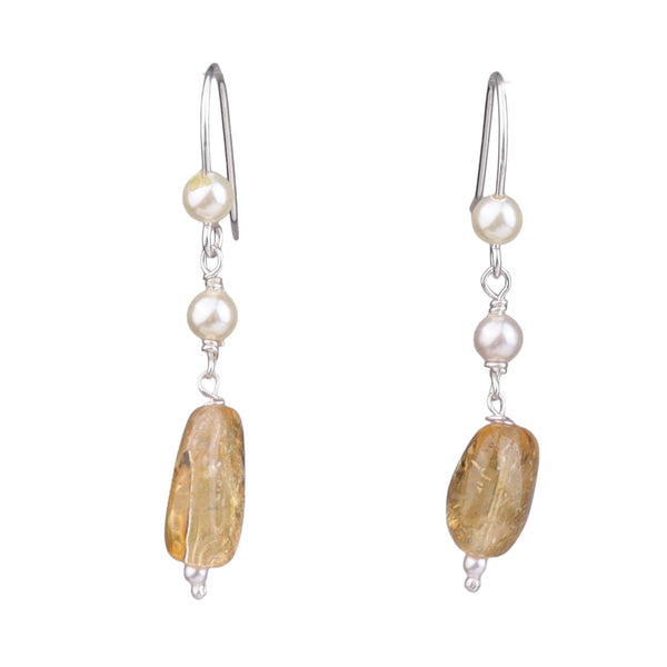 Citrine & Pearl Silver Earrings (Project Handmade)