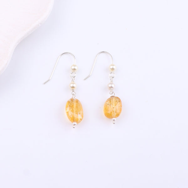 Citrine & Pearl Silver Earrings (Project Handmade)