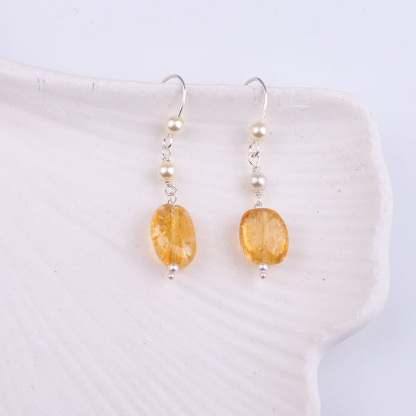 Citrine & Pearl Silver Earrings (Project Handmade)