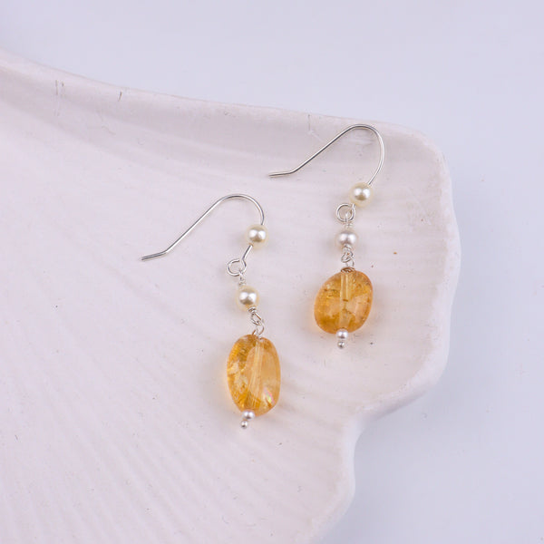Citrine & Pearl Silver Earrings (Project Handmade)