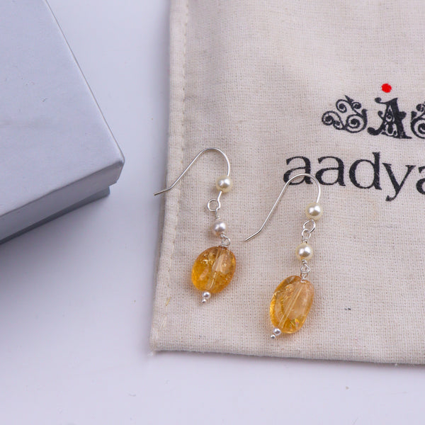 Citrine & Pearl Silver Earrings (Project Handmade)