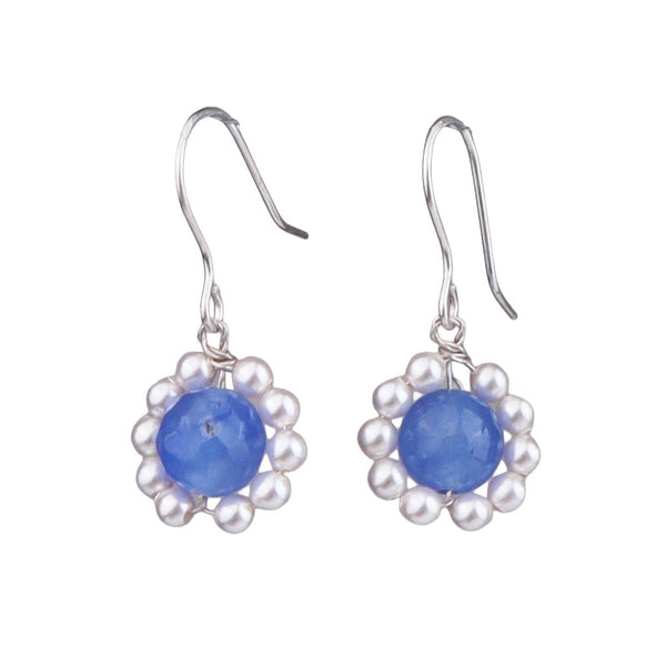 Blue Agate & Pearl Silver Earrings (Project Handmade)