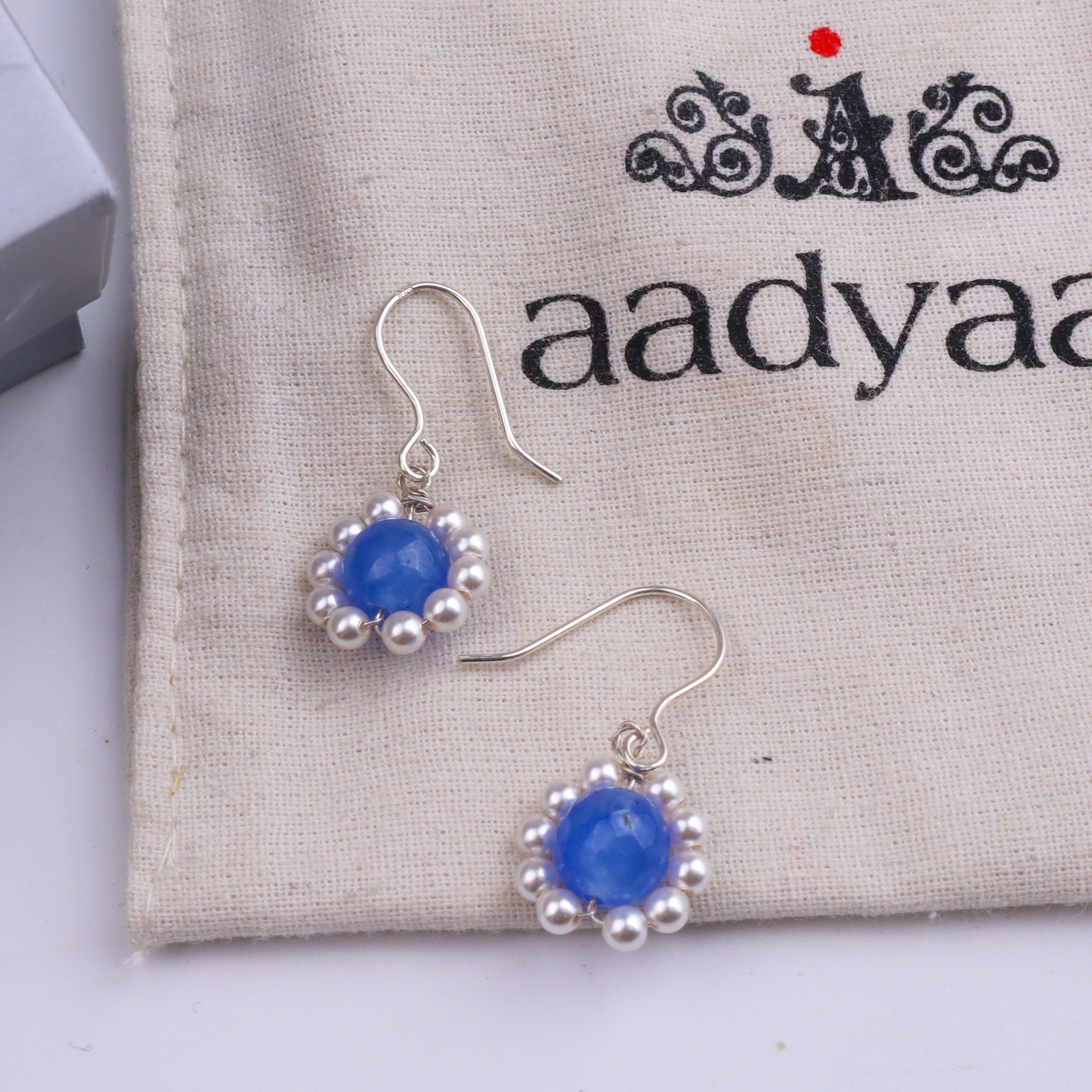 Blue Agate & Pearl Silver Earrings (Project Handmade)