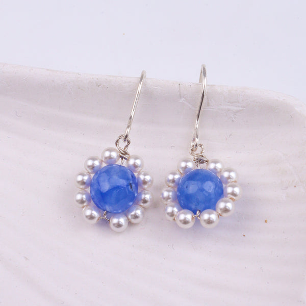 Blue Agate & Pearl Silver Earrings (Project Handmade)