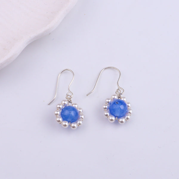 Blue Agate & Pearl Silver Earrings (Project Handmade)
