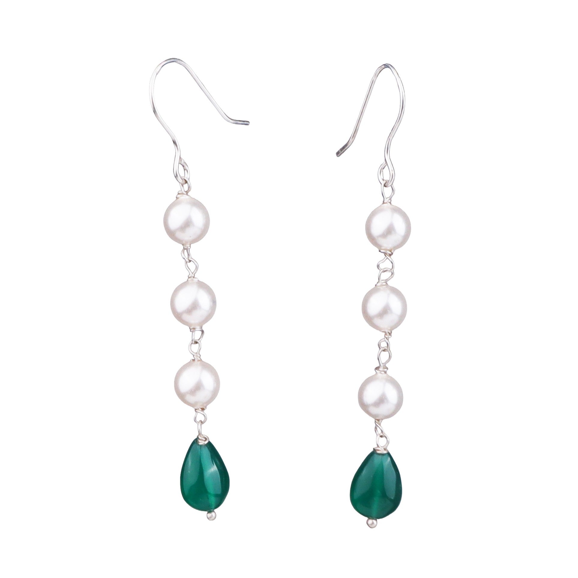 Freshwater Pearl & Green Onyx Silver Earrings (Project Handmade)