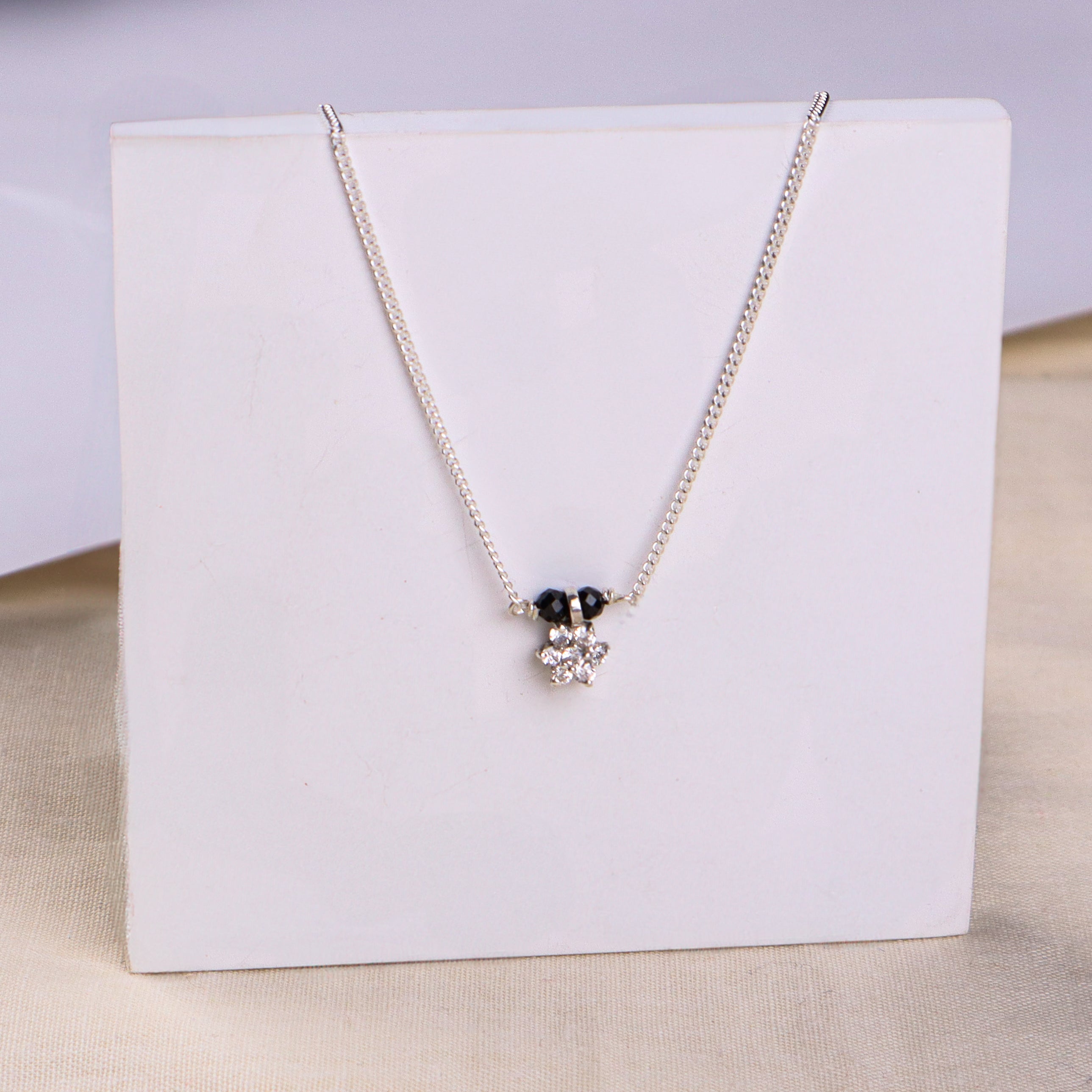 Stone Studded Small Single Flower Motif Chain Mangalsutra
