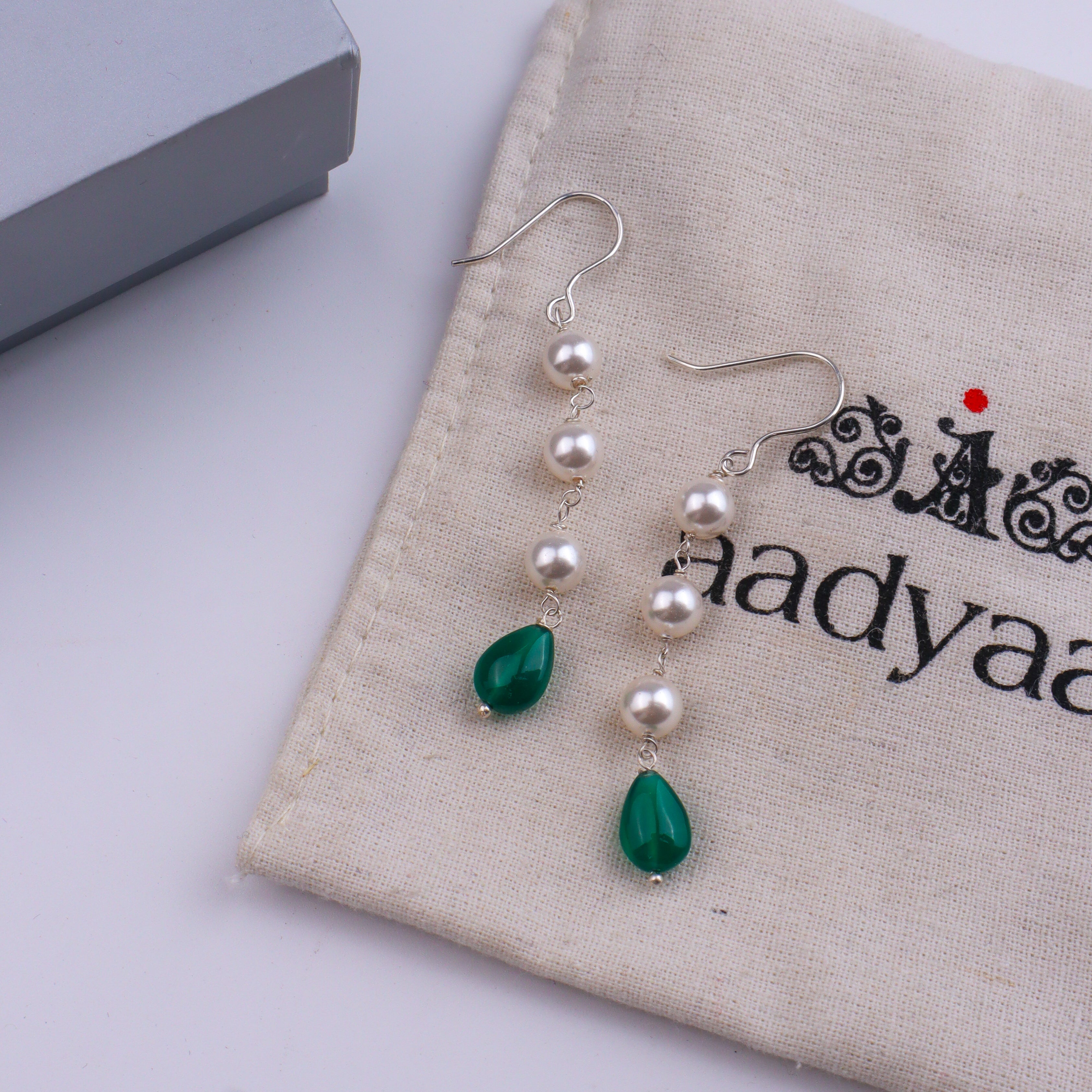 Freshwater Pearl & Green Onyx Silver Earrings (Project Handmade)