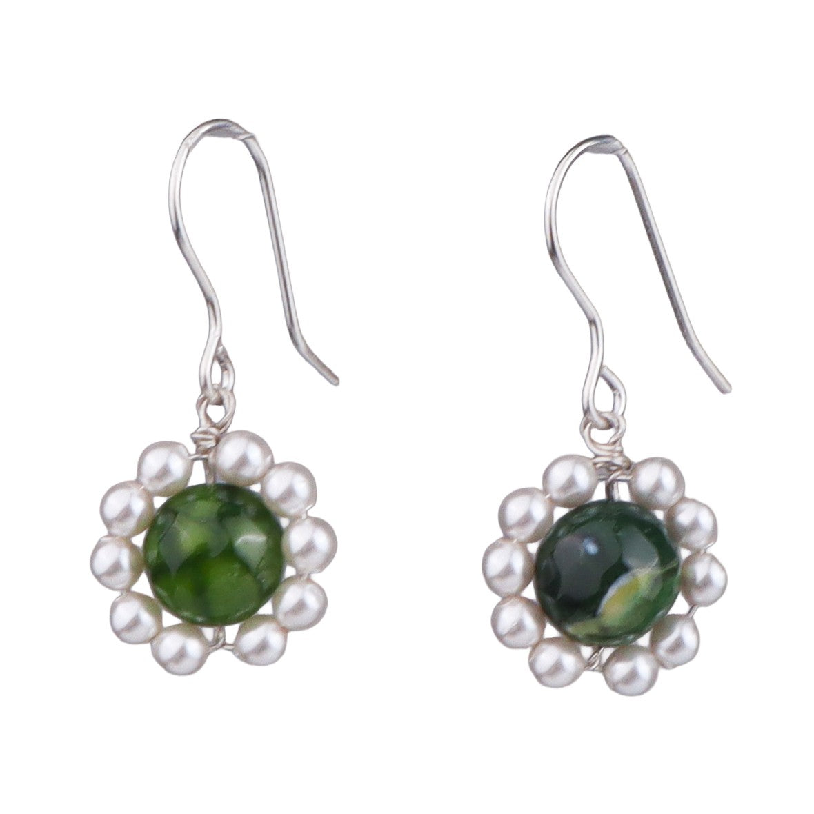 Green Agate & Pearl Silver Earrings (Project Handmade)