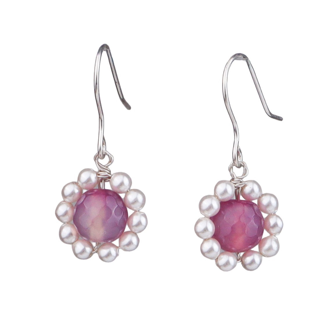 Pink Agate & Pearl Silver Earrings (Project Handmade)