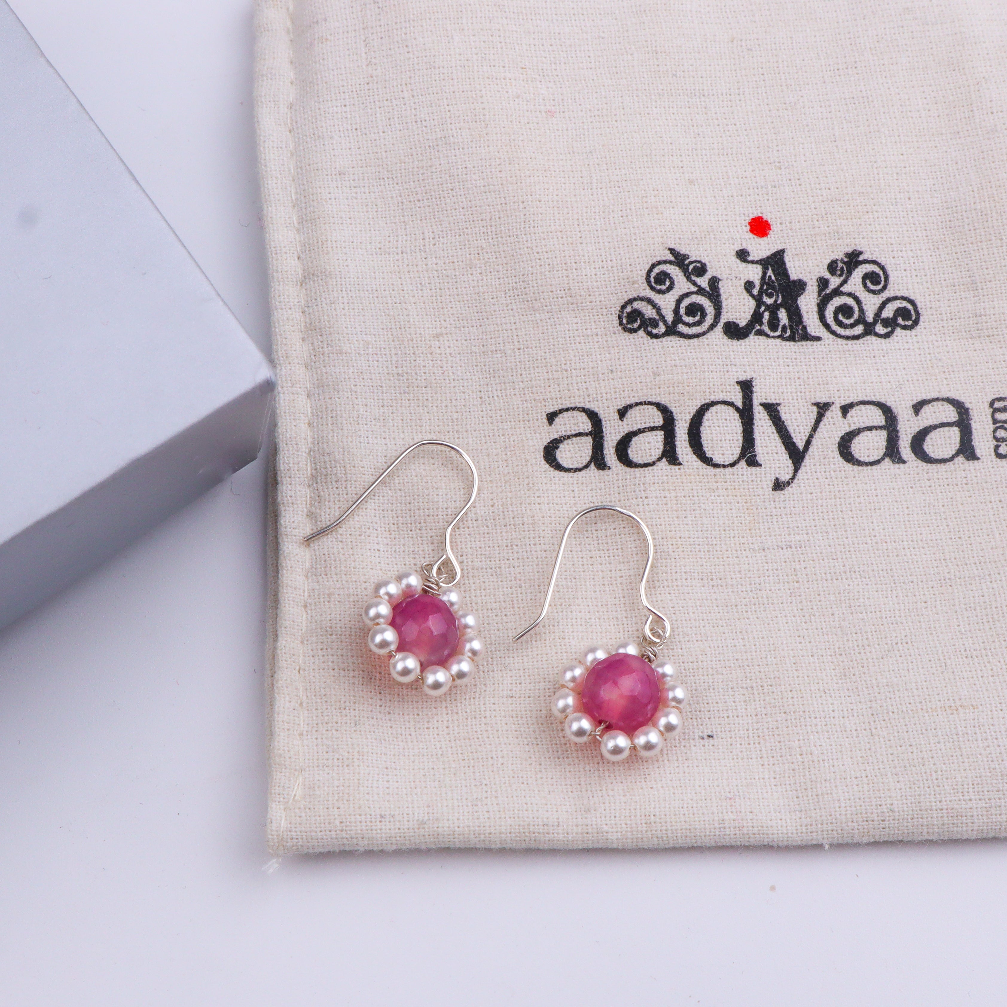 Pink Agate & Pearl Silver Earrings (Project Handmade)