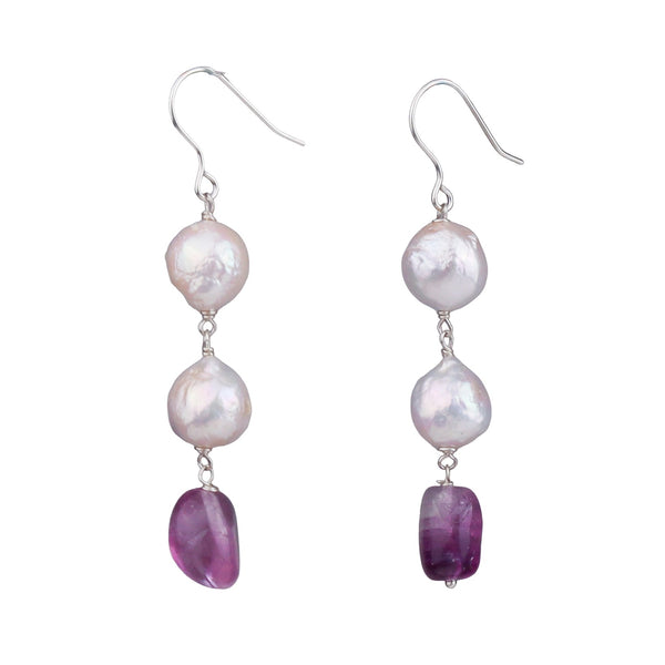 Baroque Pearl & Semi-Precious Stone Silver Earrings (Project Handmade)