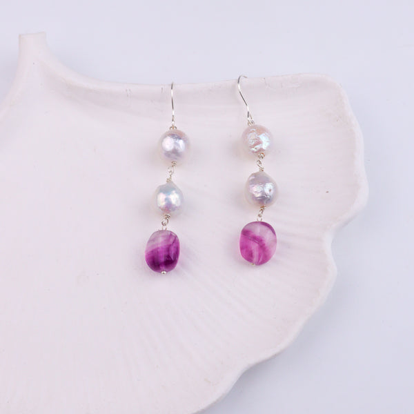 Baroque Pearl & Semi-Precious Stone Silver Earrings (Project Handmade)
