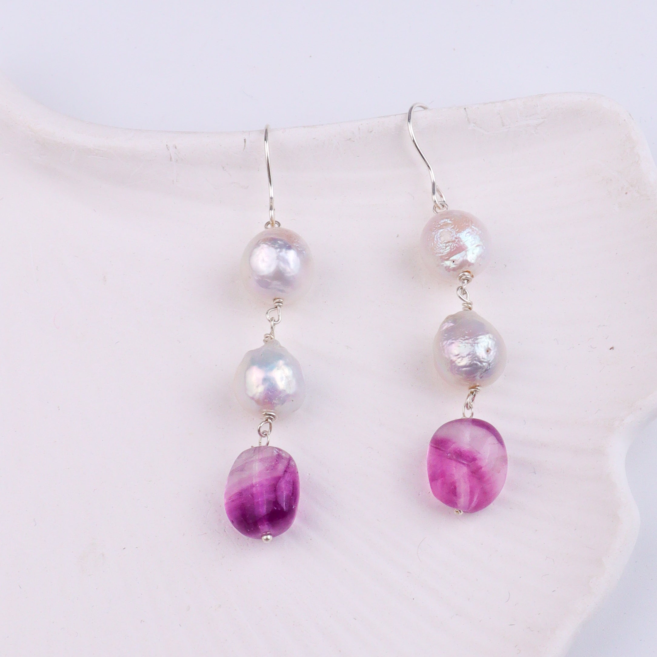 Baroque Pearl & Semi-Precious Stone Silver Earrings (Project Handmade)