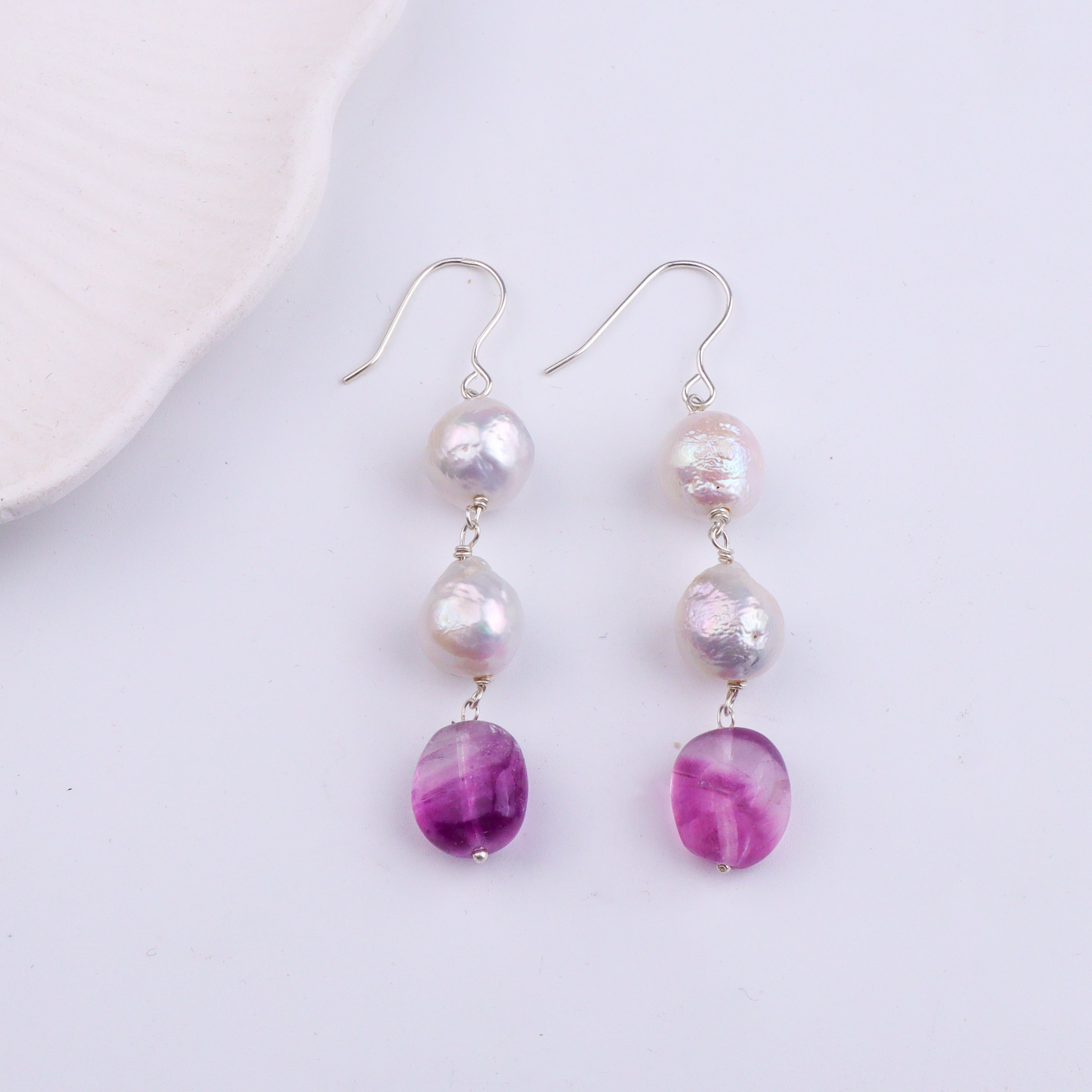 Baroque Pearl & Semi-Precious Stone Silver Earrings (Project Handmade)