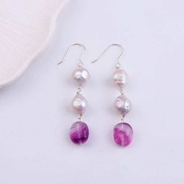 Baroque Pearl & Semi-Precious Stone Silver Earrings (Project Handmade)
