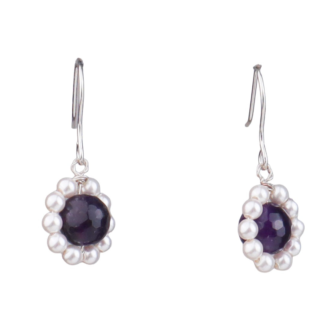 Purple Agate & Pearl Silver Earrings (Project Handmade)
