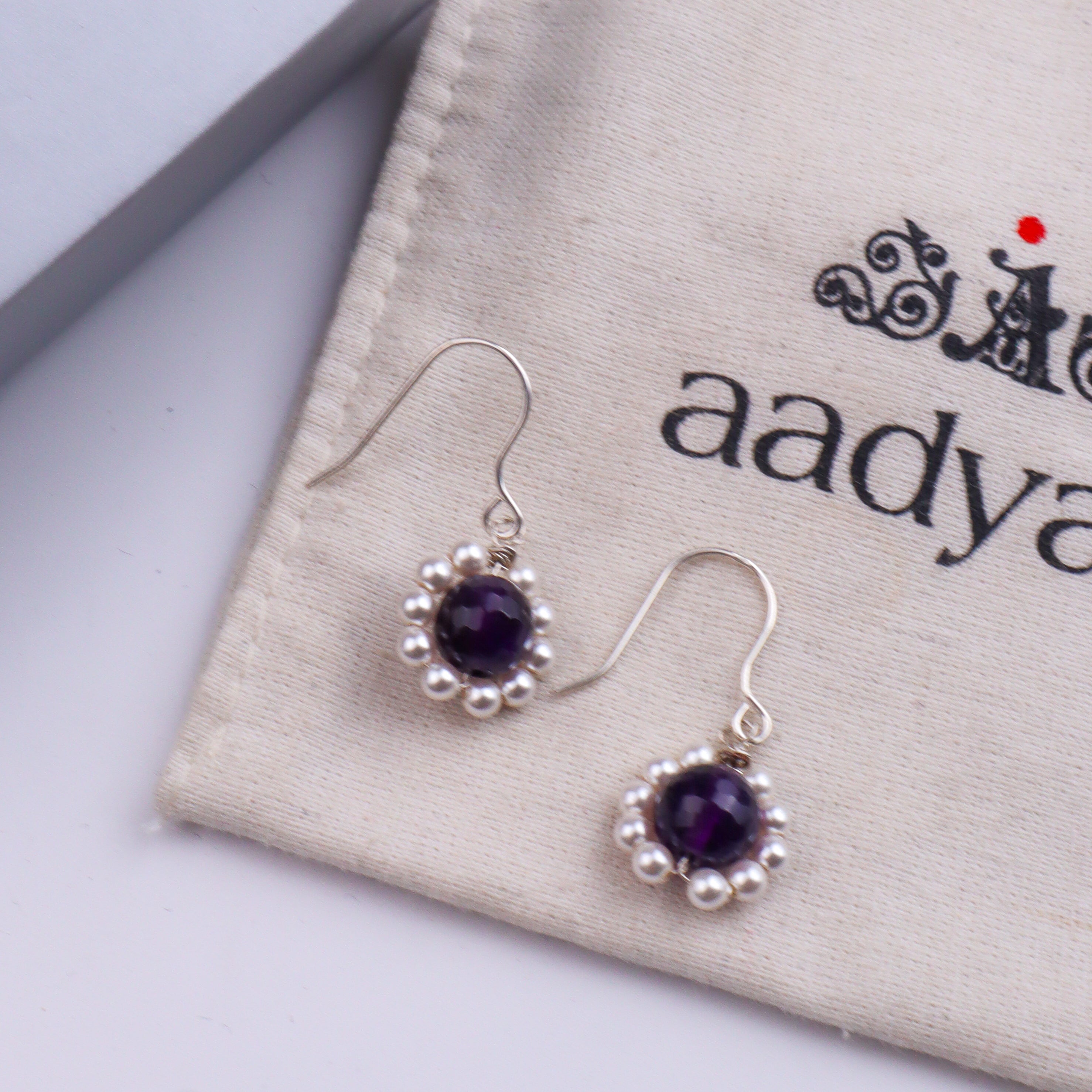 Purple Agate & Pearl Silver Earrings (Project Handmade)
