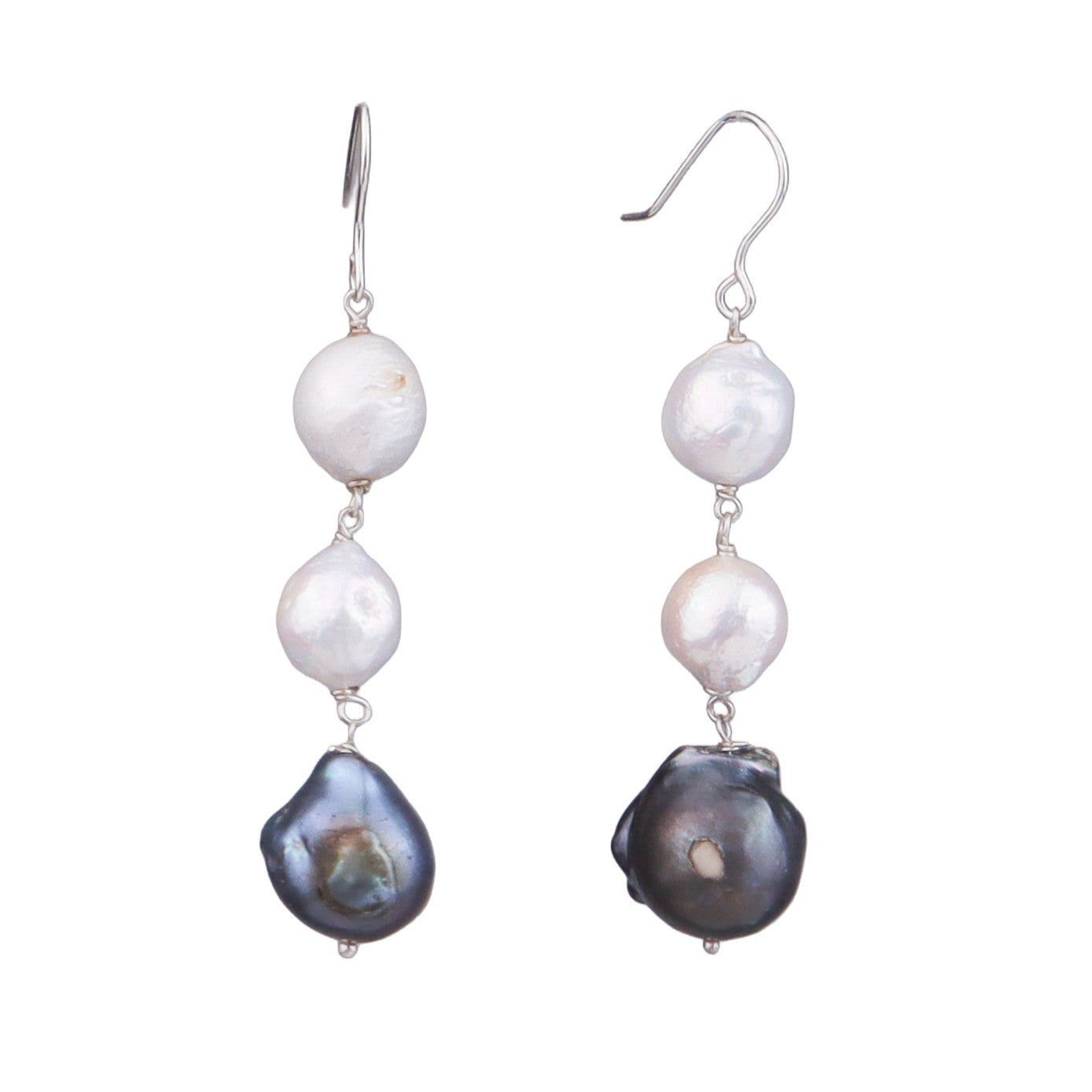 Black & White Baroque Pearl Silver Earrings (Project Handmade)