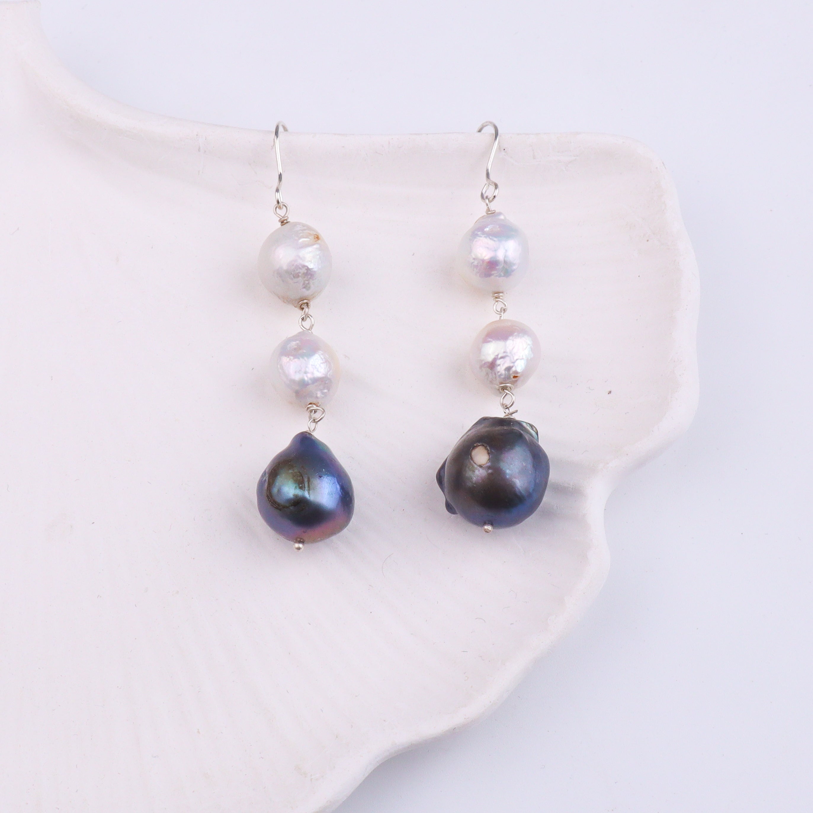 Black & White Baroque Pearl Silver Earrings (Project Handmade)