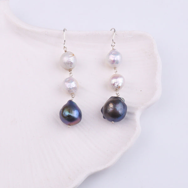 Black & White Baroque Pearl Silver Earrings (Project Handmade)