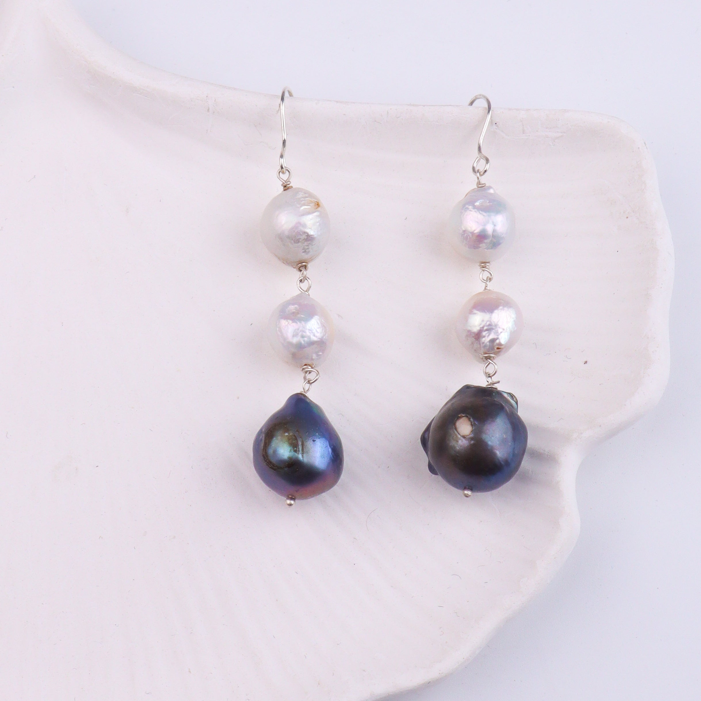 Black & White Baroque Pearl Silver Earrings (Project Handmade)