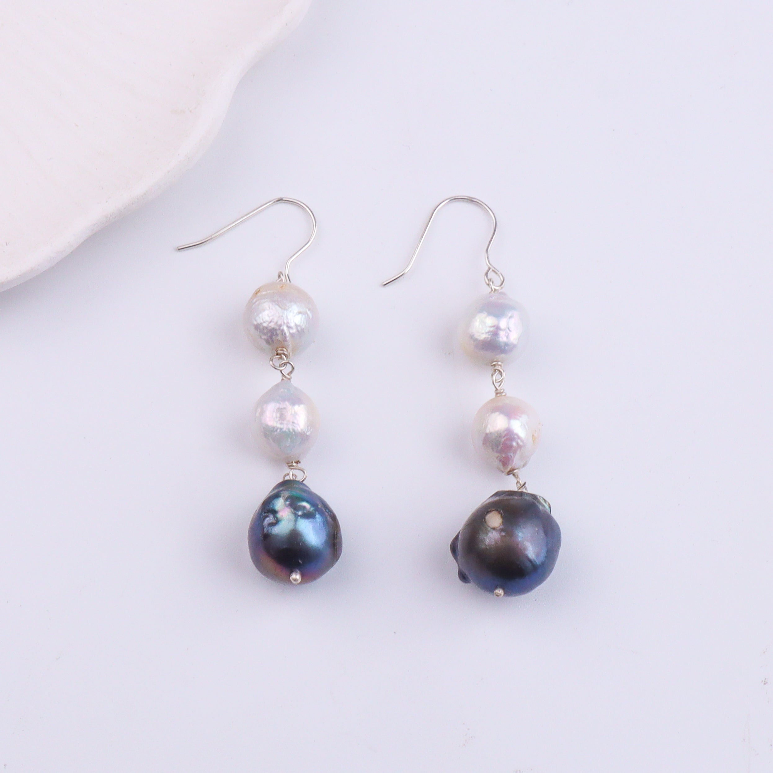 Black & White Baroque Pearl Silver Earrings (Project Handmade)