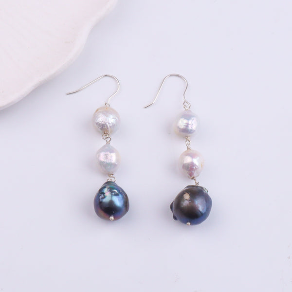 Black & White Baroque Pearl Silver Earrings (Project Handmade)