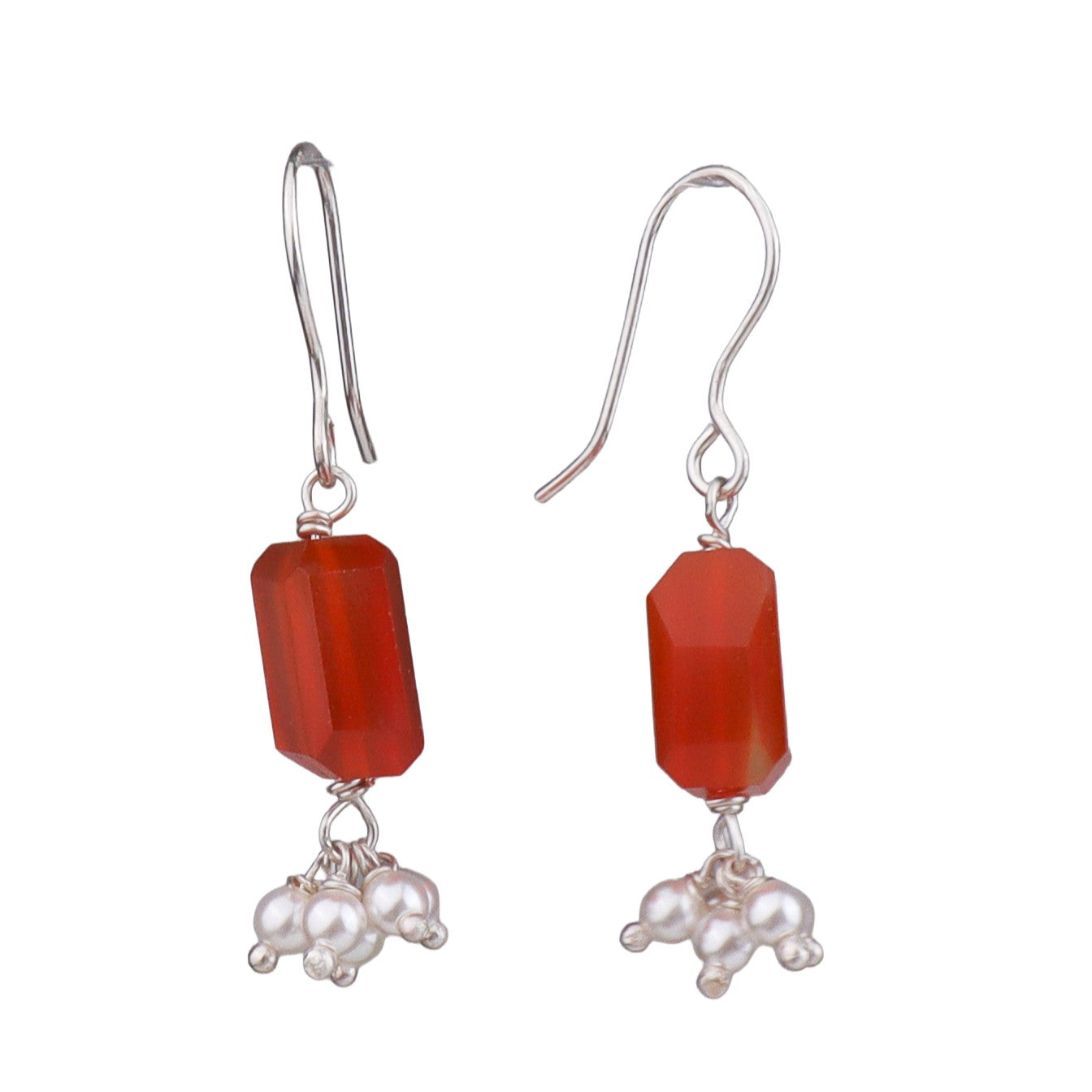 Carnelian & Pearl Silver Earrings (Project Handmade)
