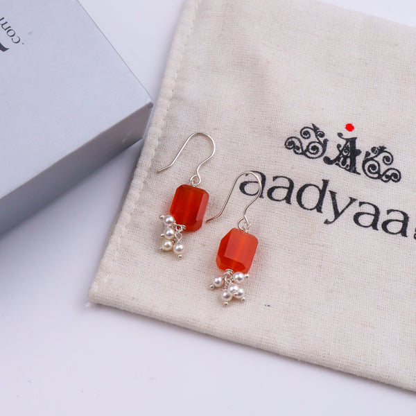Carnelian & Pearl Silver Earrings (Project Handmade)