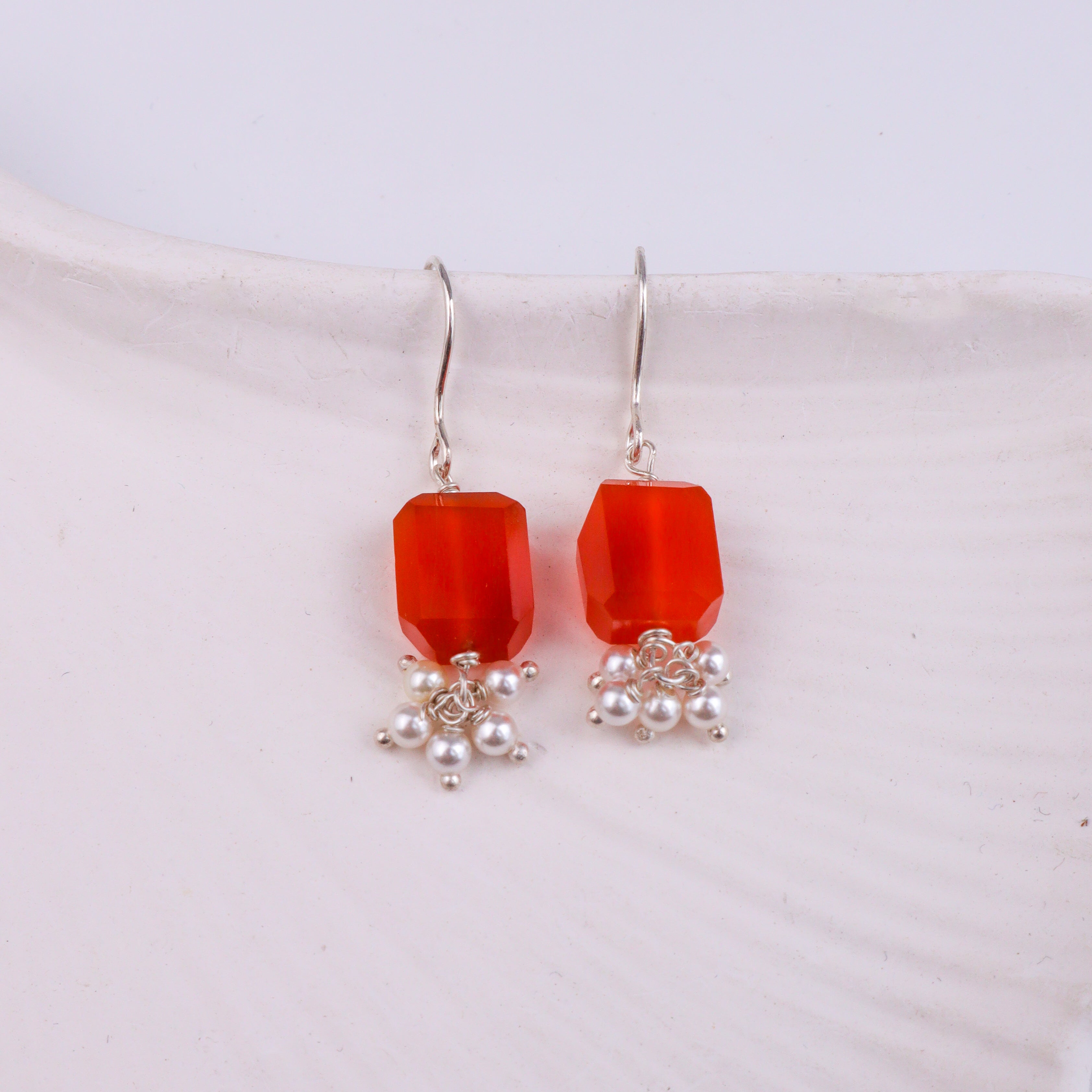 Carnelian & Pearl Silver Earrings (Project Handmade)