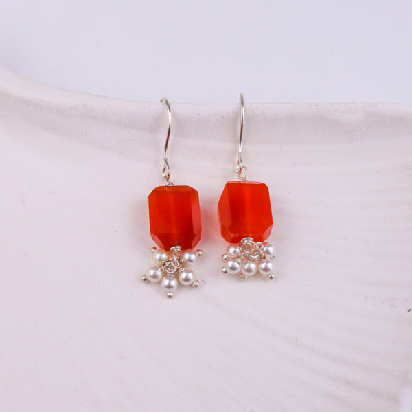 Carnelian & Pearl Silver Earrings (Project Handmade)