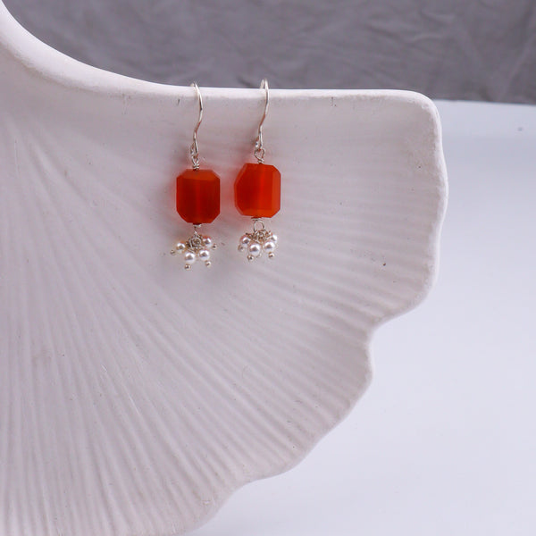 Carnelian & Pearl Silver Earrings (Project Handmade)