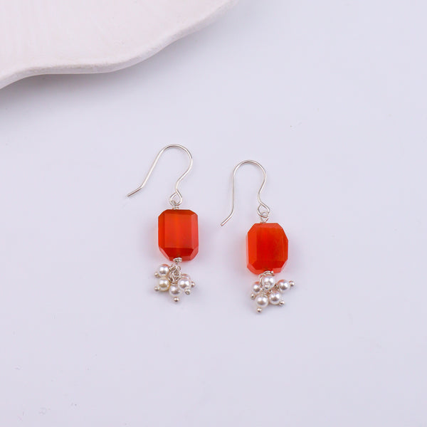Carnelian & Pearl Silver Earrings (Project Handmade)
