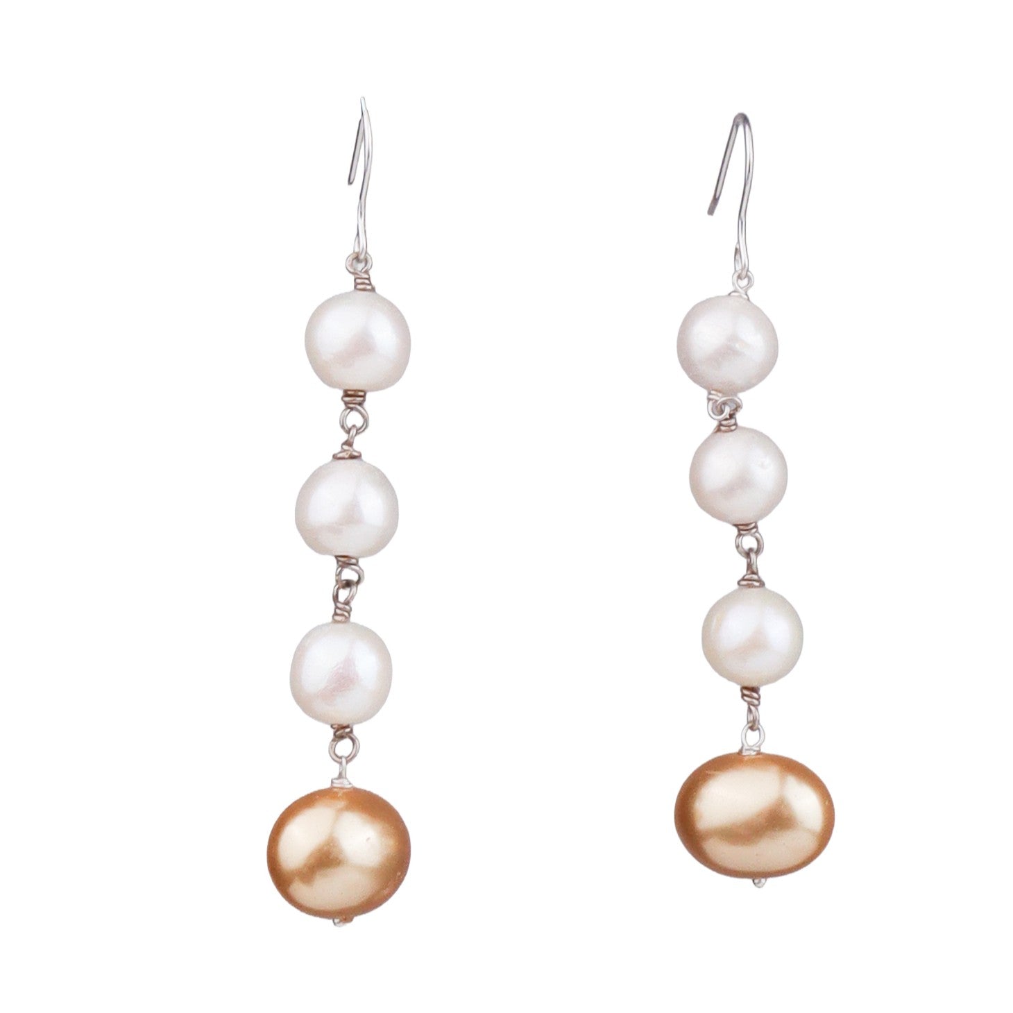 Golden Pearl & Baroque Pearl Silver Earrings (Project Handmade)
