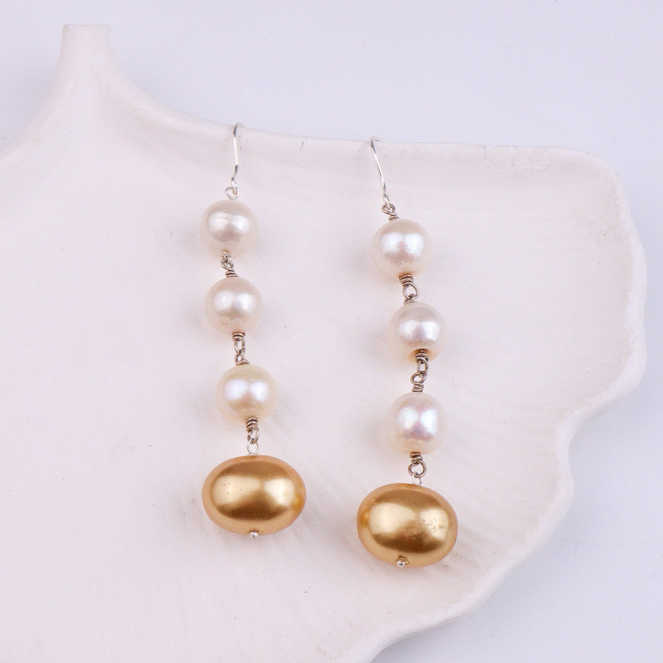 Golden Pearl & Baroque Pearl Silver Earrings (Project Handmade)